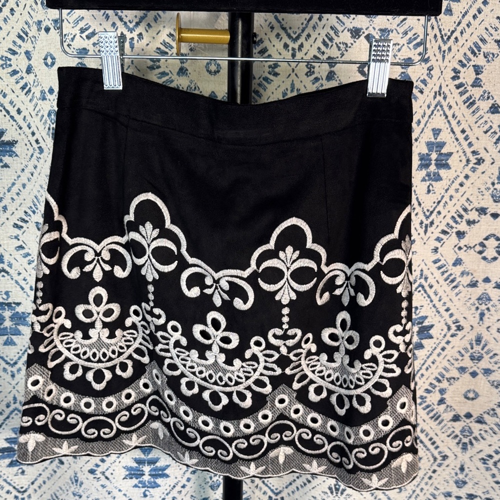 Forever 21 Black and White Embroidered Mini Skirt